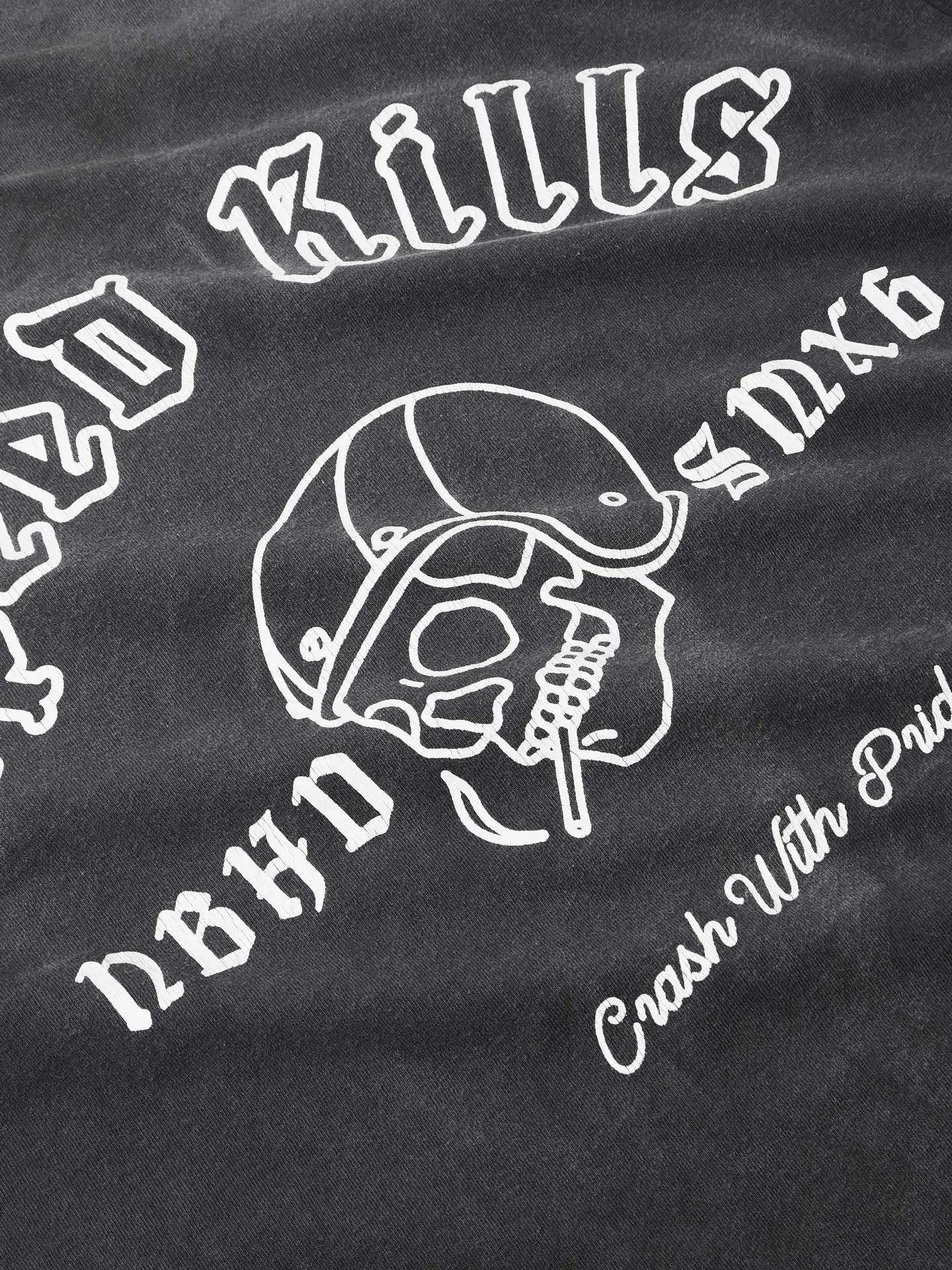 SAINT Mxxxxxx × NEIGHBORHOOD STHD . LS TEE SPEED KILLS/BLK Skull Helmet Long Sleeves Washed Black S-XL Cylindrical Cloth Ready-Made Assute Dyeing Heavy Washing Water Fading Handmade Splashed Ink Holes Simulate Natural Fading and Old Effects Correct Version Customized NBHD Co-branded Accessories Top Purchasing Level